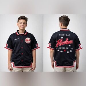 Vintage PlatinumFUBU Harlem Globetrotters JerseyYouthL 16/18 BlackRedEmbroidered